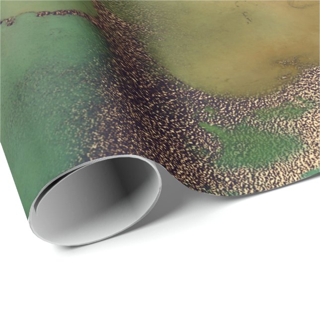 Ink Liquid Paint Emerald Green Bronze Gold Wrapping Paper (Roll Corner)