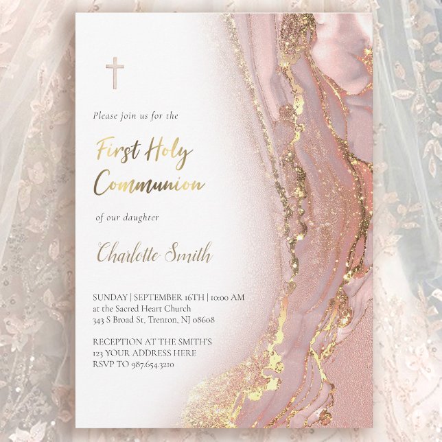 ink marble | First Holy Communion girl  Invitation (Creator Uploaded)