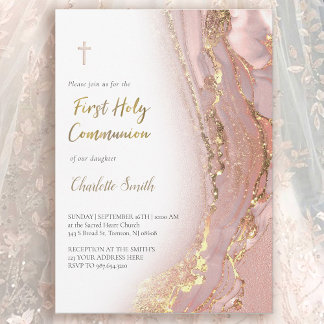 ink marble | First Holy Communion girl Invitation