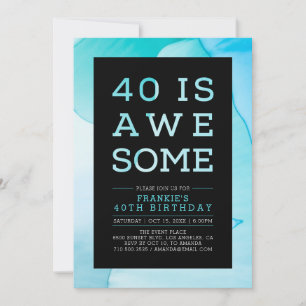 Ink Marble Modern Typography 40th Birthday Party Invitation