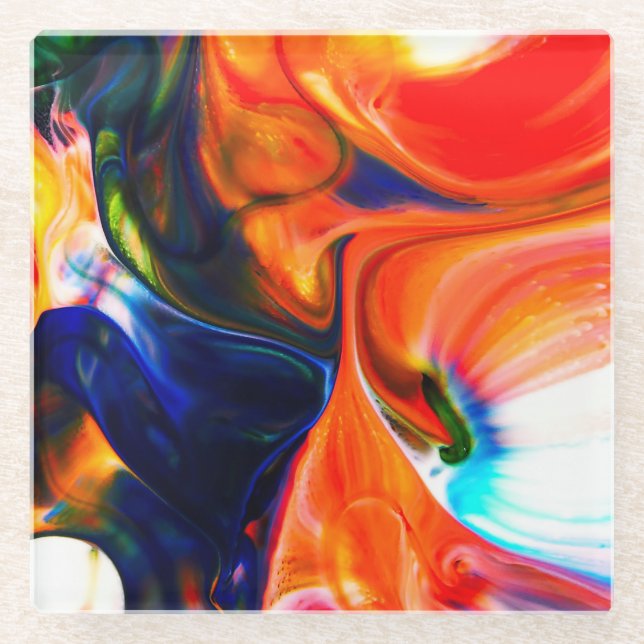 Ink Paint Explode: Colourful Abstract Glass Coaster (Front)