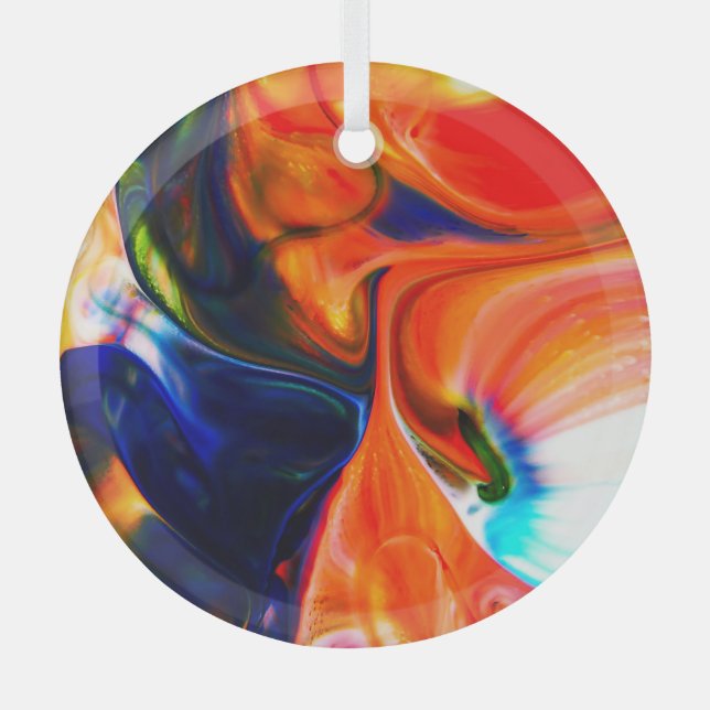 Ink Paint Explode: Colourful Abstract Glass Tree Decoration (Front)