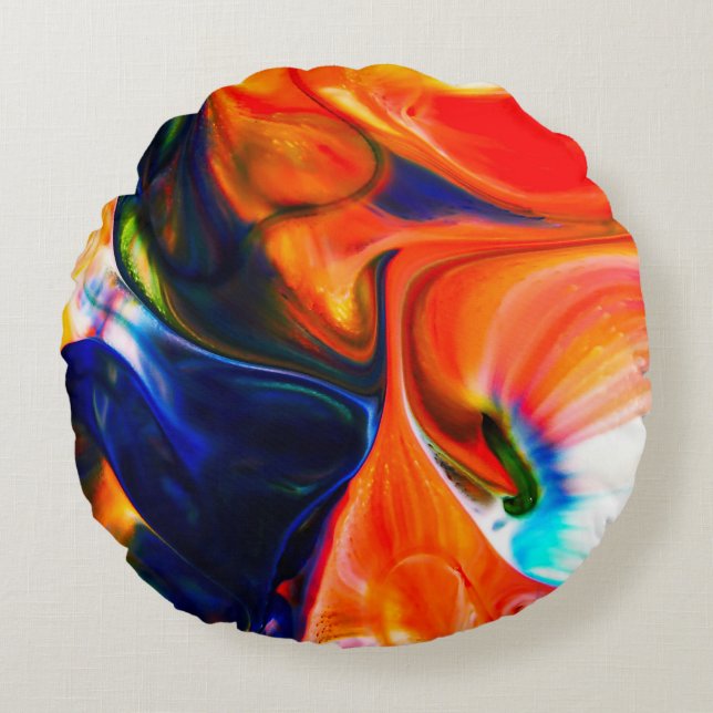 Ink Paint Explode: Colourful Abstract Round Cushion (Front)