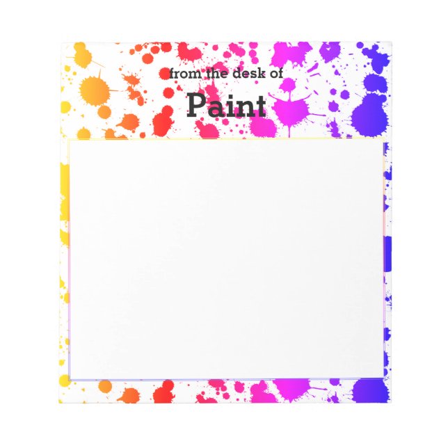 Ink Paint Splash Splatter Colourful Bright Rainbow Notepad (Front)