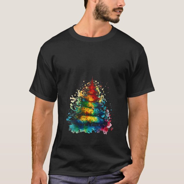 ink painting Christmas tree colourful Xmas Idea Cr T-Shirt (Front)