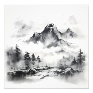 Ink Painting Mountains Sumi-e Photo Print