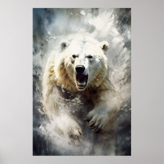 Ink painting of a white bear poster