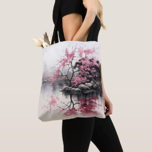 Ink Painting Spring Sakura Tote Bag