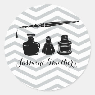 Ink & Pen Calligraphy Penmanship Chevron Classic Round Sticker