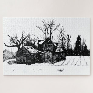 Ink Pen Winter Scene Difficult 1014 Piece Puzzle