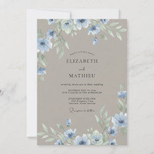 Ink Periwinkle Taupe Wildflower Wedding Invitation