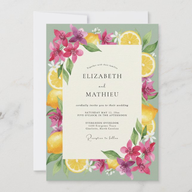 Ink Plum Pink Blossom Wedding Invitation (Front)