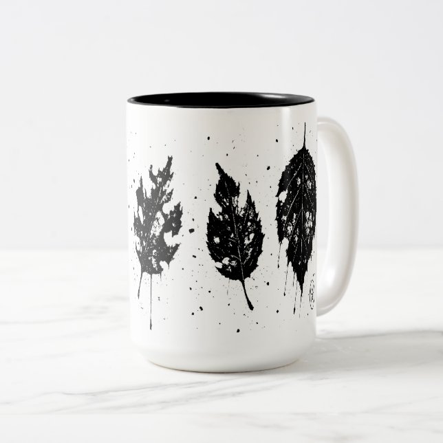 Ink‑Pressed Dead Leaves Tote Bag Two-Tone Coffee Mug (Front Right)