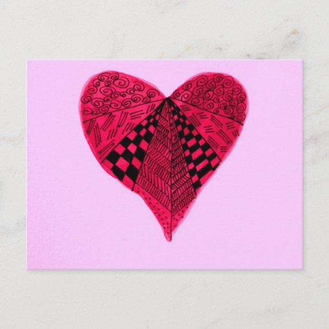 Ink red Valentine Heart on Pink background Holiday Postcard (Front)