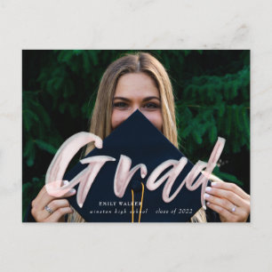 Ink script graduation announcement photo postcard