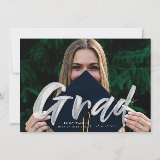 Ink script graduation announcement photo postcard (Front)