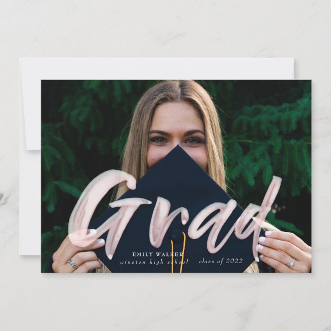 Ink script graduation announcement photo postcard (Front)
