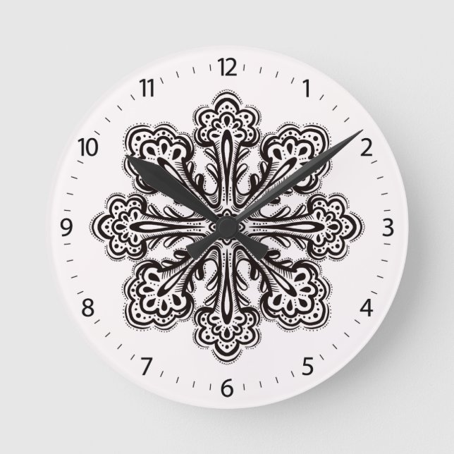 Ink Snowflake Winter Tattoo Art To Colour Round Clock (Front)