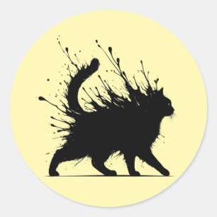 Ink Splash Cat Silhouette Classic Round Sticker