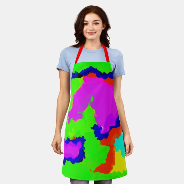 Ink Splash Colorful Abstract Painting Red Green Apron (Worn)