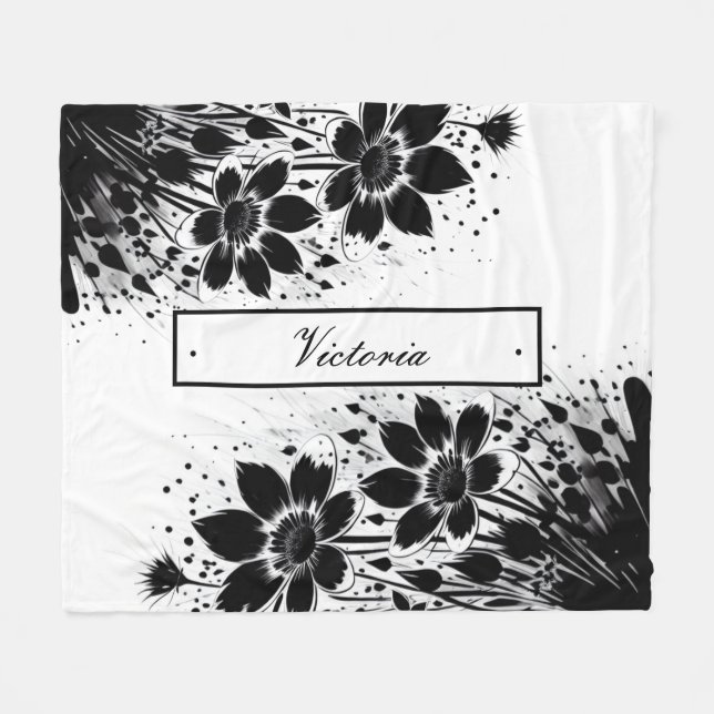 Ink-splashed Bloom Fleece Blanket (Front (Horizontal))