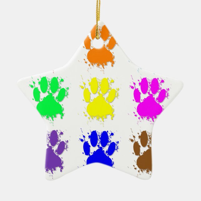 Ink Splatter Dog Paw Pattern Ceramic Ornament (Front)