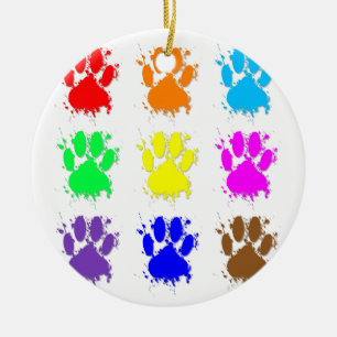 Ink Splatter Dog Paw Pattern Ceramic Tree Decoration
