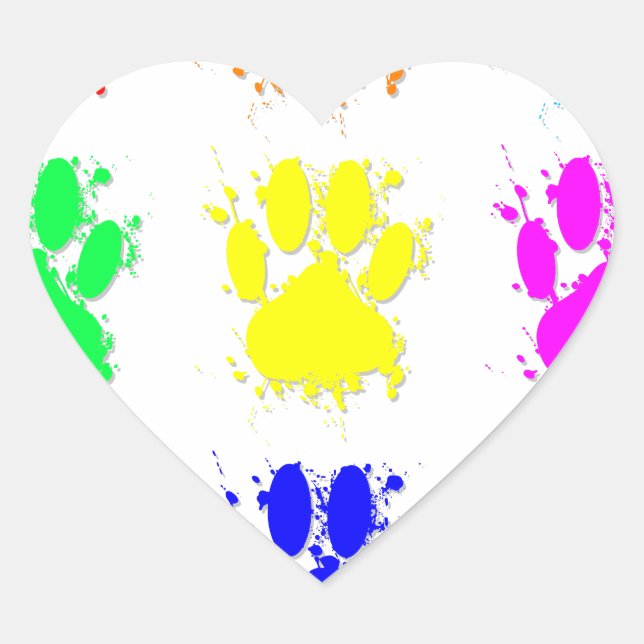 Ink Splatter Dog Paw Pattern Heart Sticker (Front)