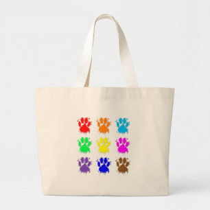 Ink Splatter Dog Paw Pattern Large Tote Bag