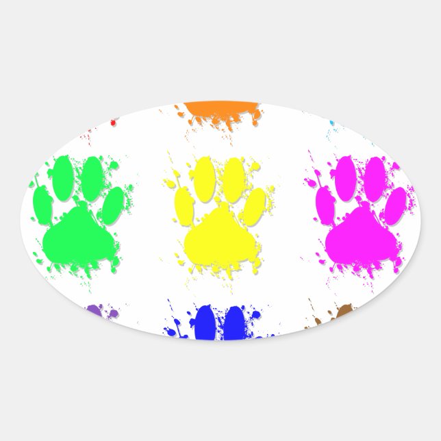 Ink Splatter Dog Paw Pattern Oval Sticker (Front)