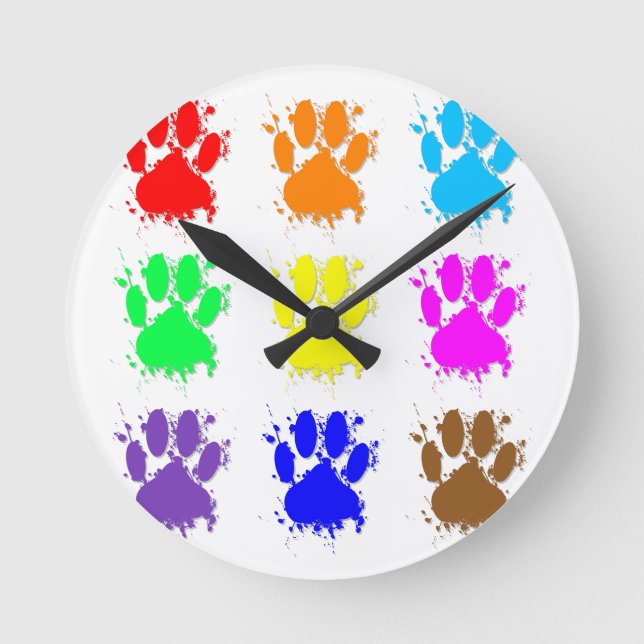Ink Splatter Dog Paw Pattern Round Clock (Front)