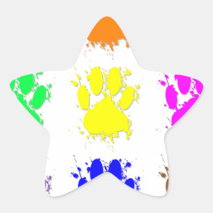 Ink Splatter Dog Paw Pattern Star Sticker