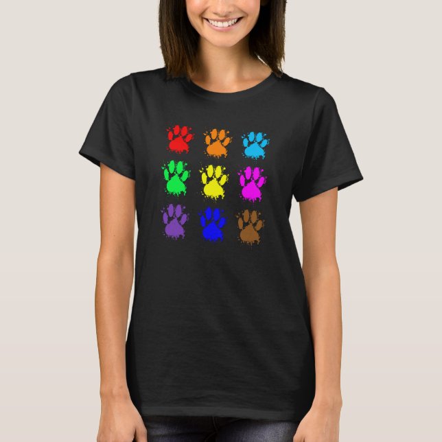 Ink Splatter Dog Paw Pattern T-Shirt (Front)