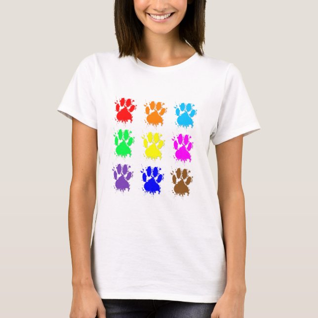 Ink Splatter Dog Paw Pattern T-Shirt (Front)