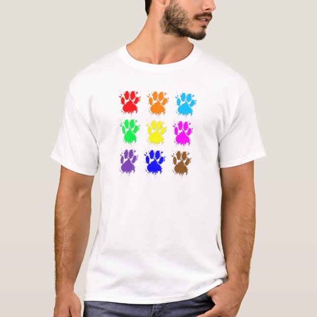 Ink Splatter Dog Paw Pattern T-Shirt (Front)