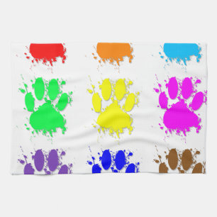Ink Splatter Dog Paw Pattern Tea Towel