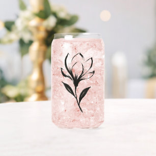 Ink-Style Magnolia – Elegant Floral Design on Can Glass