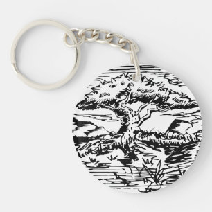 Ink Tree Sketch. Key Ring
