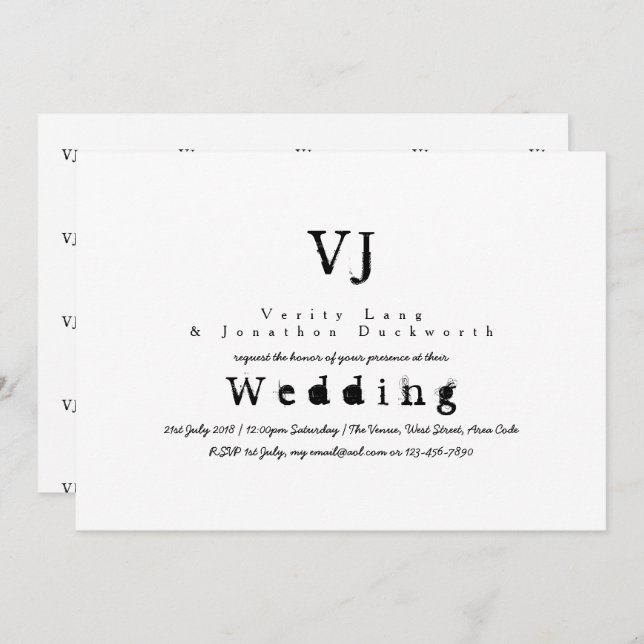 Ink Typewriter Wedding Invitations Black White (Front/Back)
