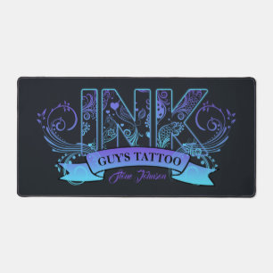 Ink Typography Tattoo Artist Lavender/Aqua ID815 Desk Mat