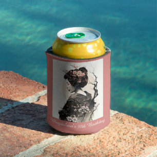 Ink Wash Art Japanese Geisha - Birthday  Can Cooler