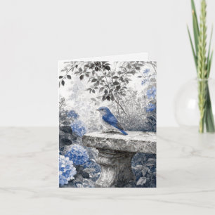 Ink Wash Bluebird On a Stone Garden Bench Card