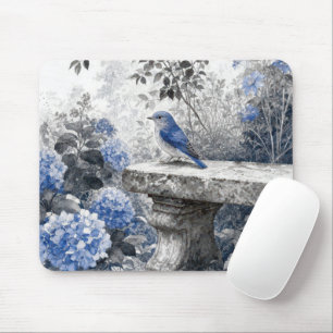 Ink Wash Bluebird On a Stone Garden Bench Mouse Pad