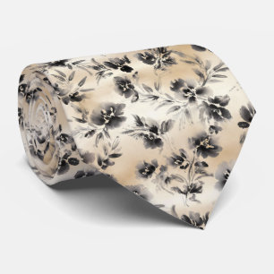 Ink Wash Floral Pattern Tie