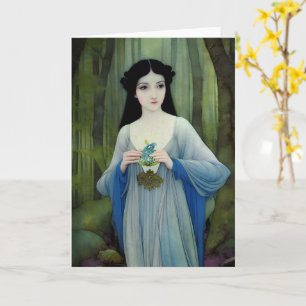 Ink Wash Illustration of Beautiful Woman in Woods Card