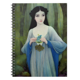 Ink Wash Illustration of Beautiful Woman in Woods Notebook