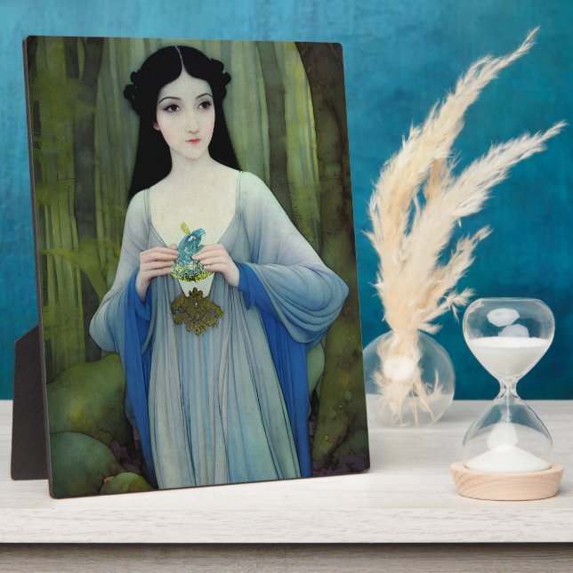 Ink Wash Illustration of Beautiful Woman in Woods Plaque (Side)