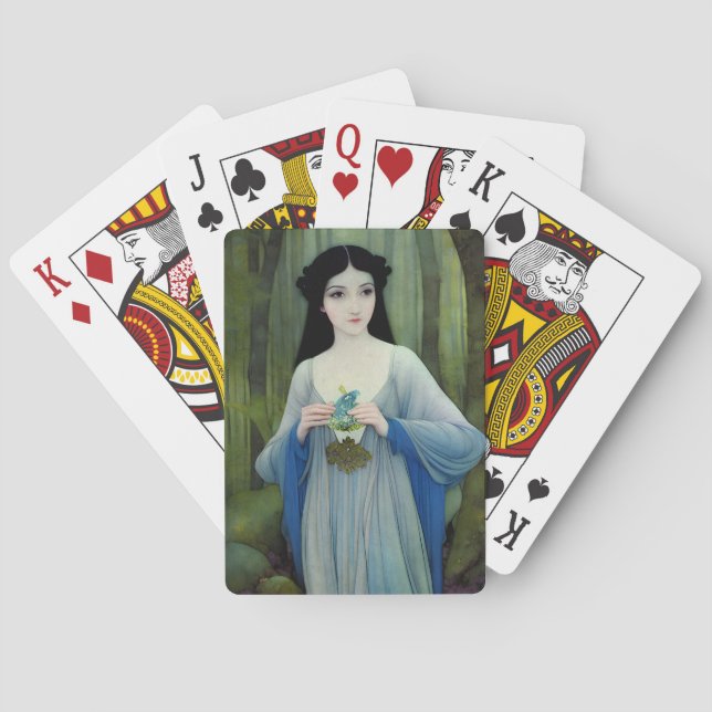 Ink Wash Illustration of Beautiful Woman in Woods Playing Cards (Back)