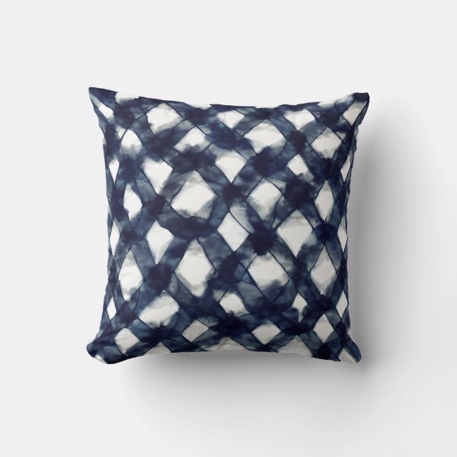 Ink Watercolor blue geometric pattern Cushion (Front)