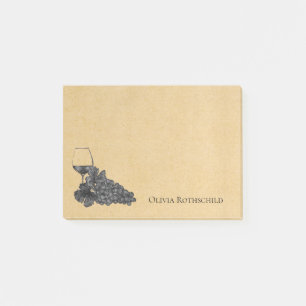 Ink Wine Glass Grapes Old Paper Background Post-it Notes